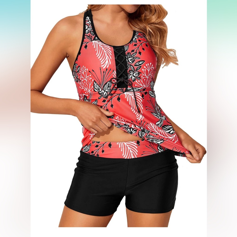 Holipick 2 Piece Tankini Bathing Suits  Women Swim Tankini Top Shorts Athletic
